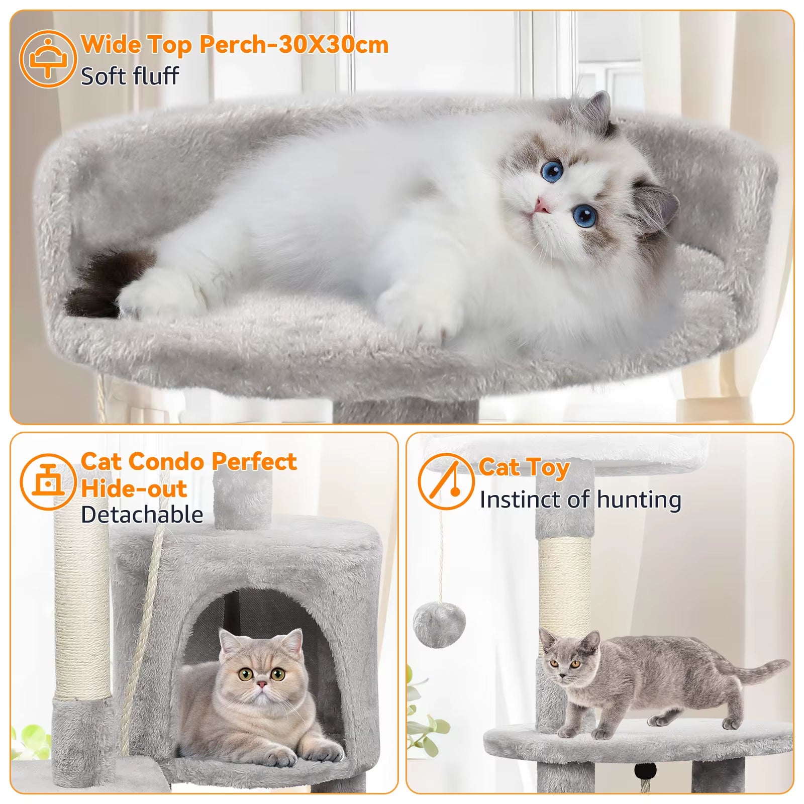 Cat Tree Cat Tower with Toy for Indoor Cats Multi-Level with Scratching Posts Cat House Cozy Condo Padded Top Perches