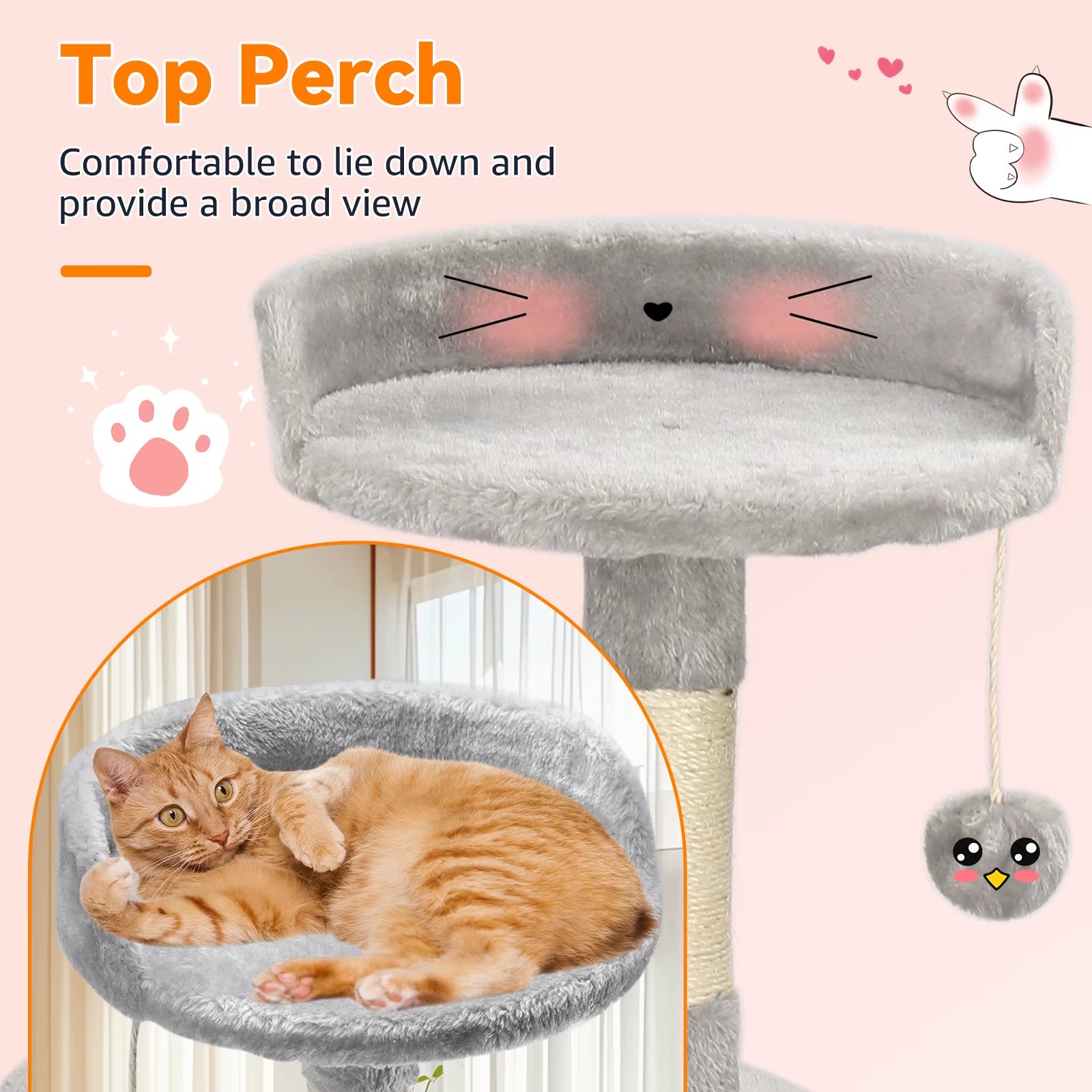 Cat Tree Cat Tower with Toy for Indoor Cats Multi-Level with Scratching Posts Cat House Cozy Condo Padded Top Perches