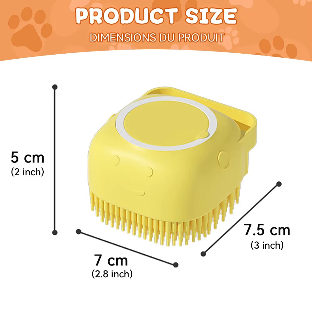 Professional Dog and Cat Bathing Brush with Shampoo Dispenser - Soft Silicone and Rubber Bristle Grooming Tool