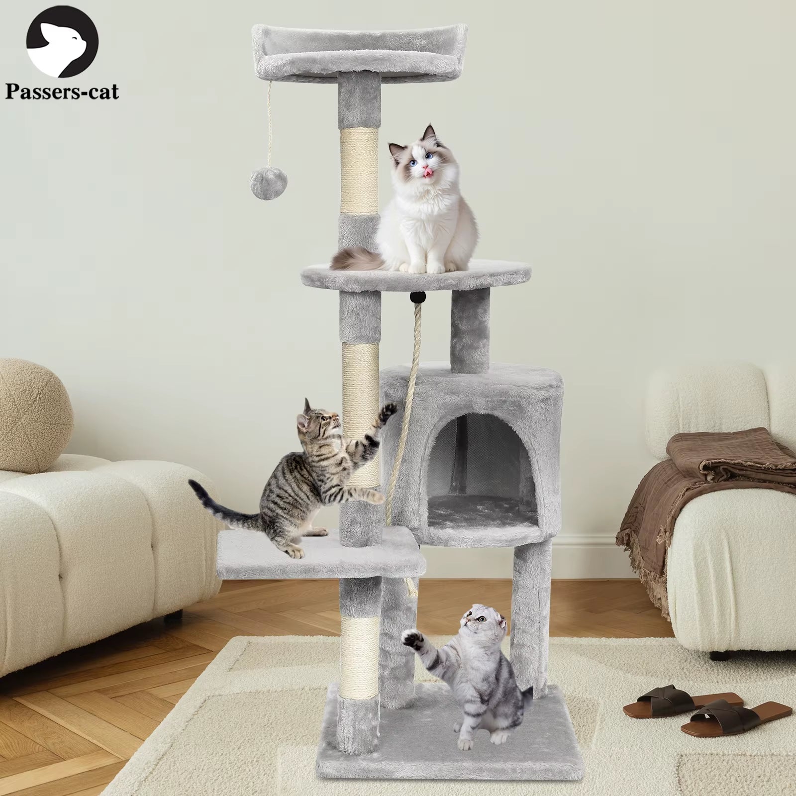 Cat Tree Cat Tower with Toy for Indoor Cats Multi-Level with Scratching Posts Cat House Cozy Condo Padded Top Perches