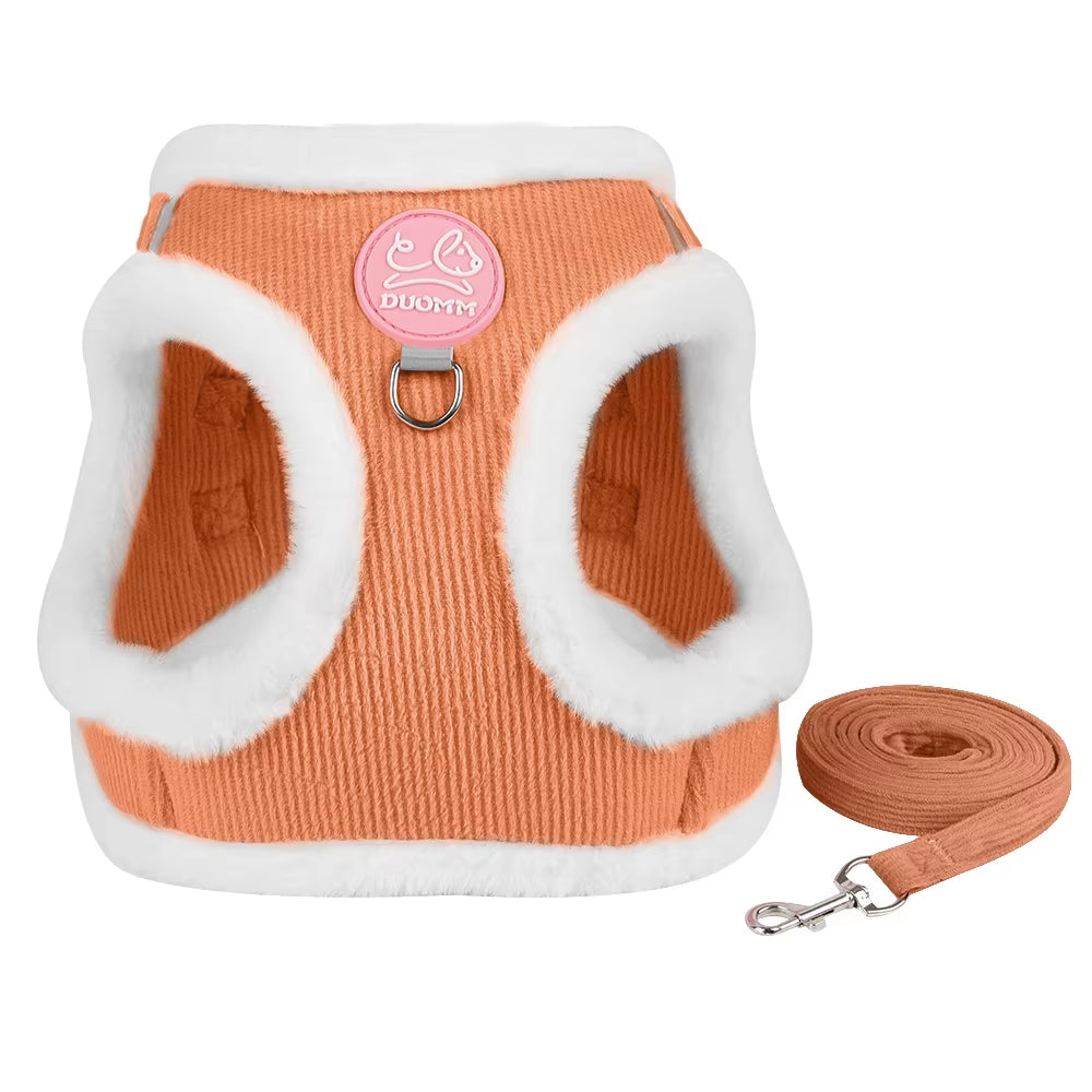 Autumn and Winter Warm Chihuahua Dog Harness with Fur, Pet Harness and Leash Set for Walking Dogs, Puppy Yorkies Mascotas Accessories