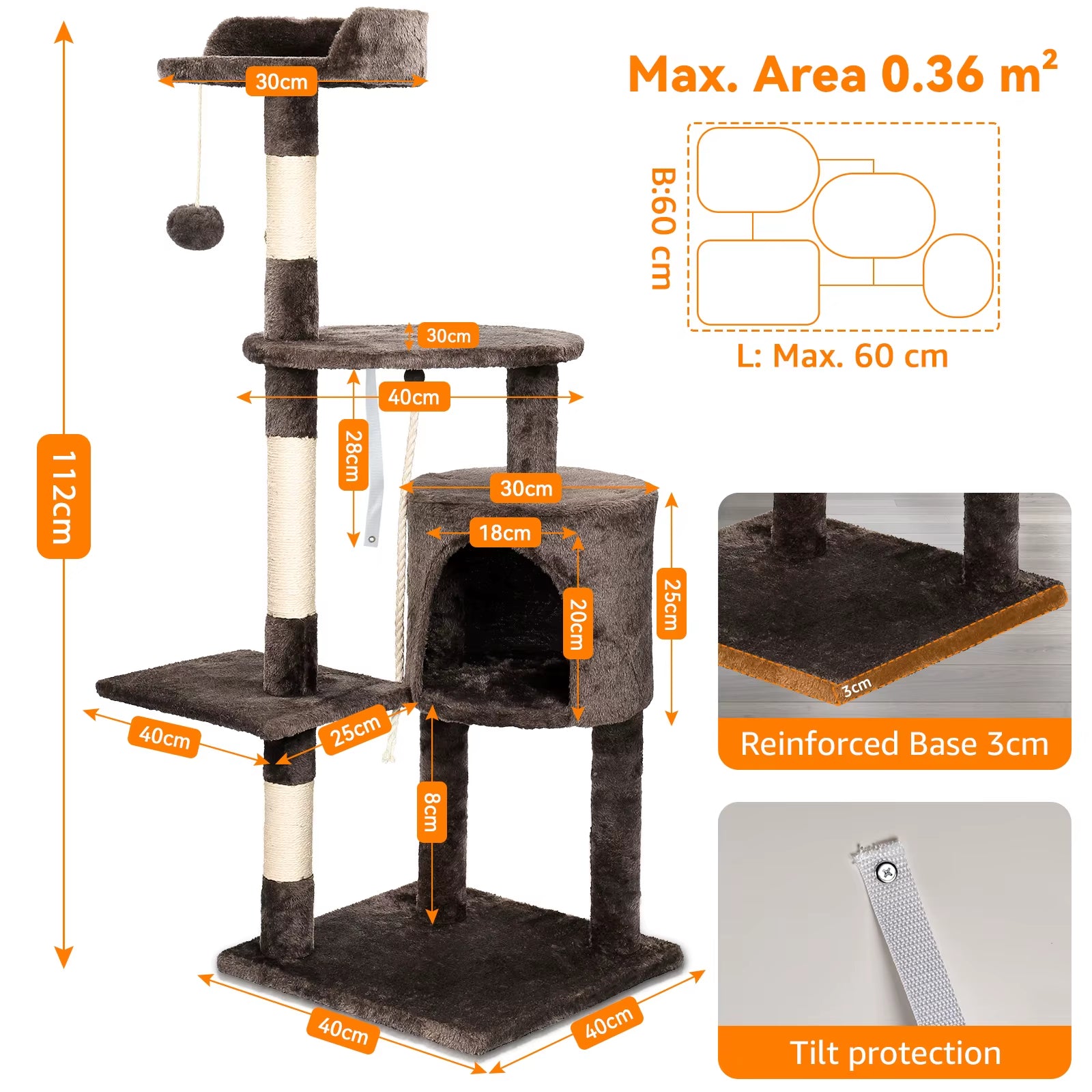 Cat Tree Cat Tower with Toy for Indoor Cats Multi-Level with Scratching Posts Cat House Cozy Condo Padded Top Perches