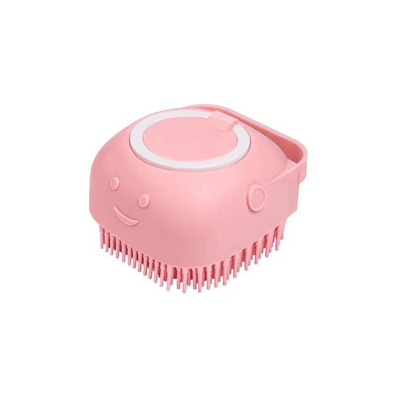 Professional Dog and Cat Bathing Brush with Shampoo Dispenser - Soft Silicone and Rubber Bristle Grooming Tool