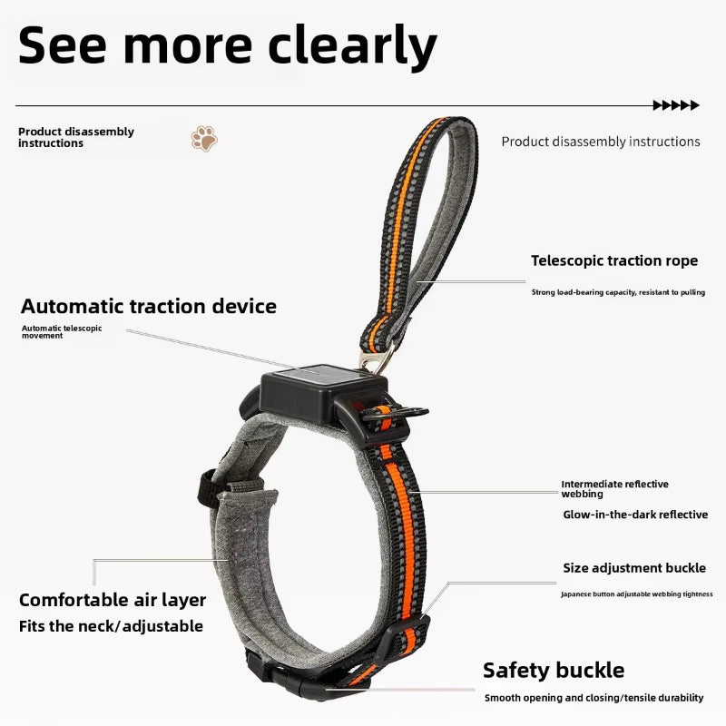 One Piece Dog Collar with Retractable Steel Rope Pet Collar Wearable Automatic Retractable Traction Rope