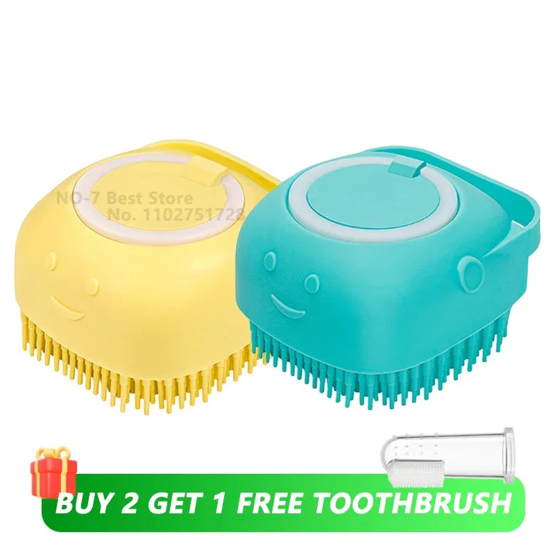 Professional Dog and Cat Bathing Brush with Shampoo Dispenser - Soft Silicone and Rubber Bristle Grooming Tool