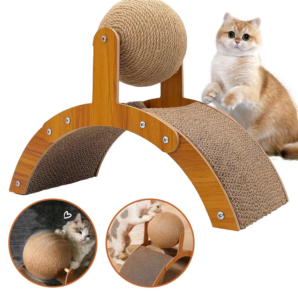 2-in-1 Cat Grinding Paw Toy: Wooden Scratching Ball and Sisal Scratch Board for Durable Cat Scratching