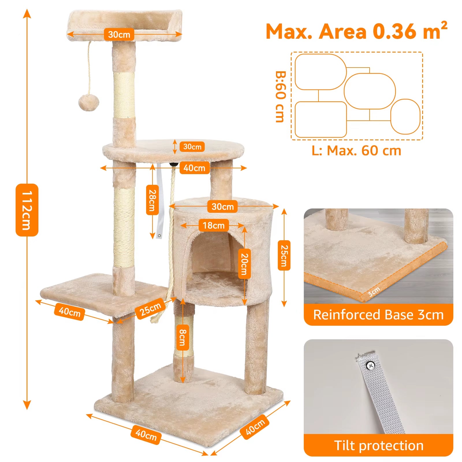 Cat Tree Cat Tower with Toy for Indoor Cats Multi-Level with Scratching Posts Cat House Cozy Condo Padded Top Perches