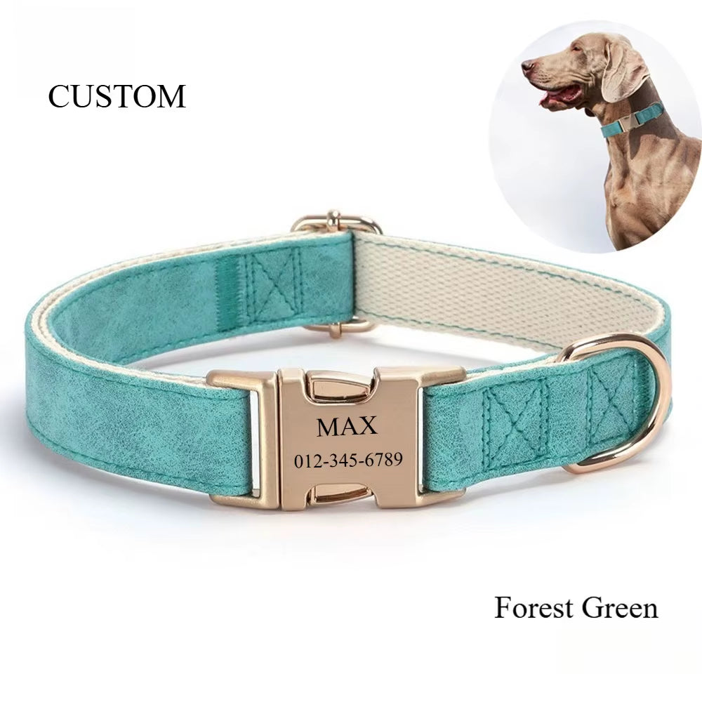 PU High-End Pet Collar Small Medium and Large Dog anti Loss Cotton Strap Dog Chain Can Be Customized for Free Carving