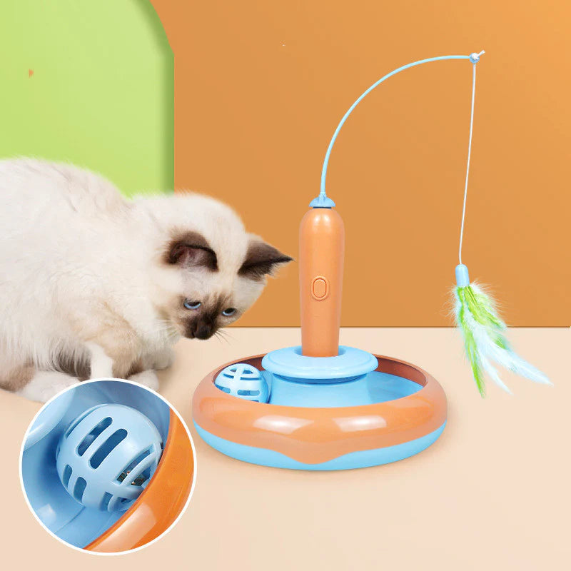 2-In-1 Cat Toy with Feather for Interactive Self-Play - Turntable Design for Cats