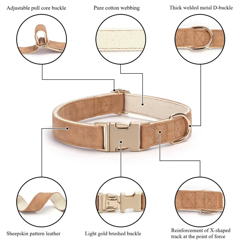 PU High-End Pet Collar Small Medium and Large Dog anti Loss Cotton Strap Dog Chain Can Be Customized for Free Carving