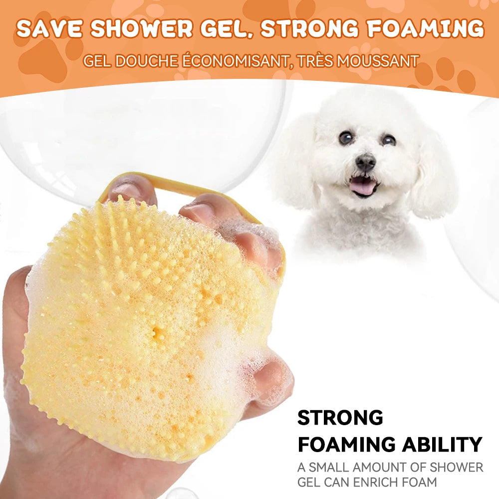 Professional Dog and Cat Bathing Brush with Shampoo Dispenser - Soft Silicone and Rubber Bristle Grooming Tool
