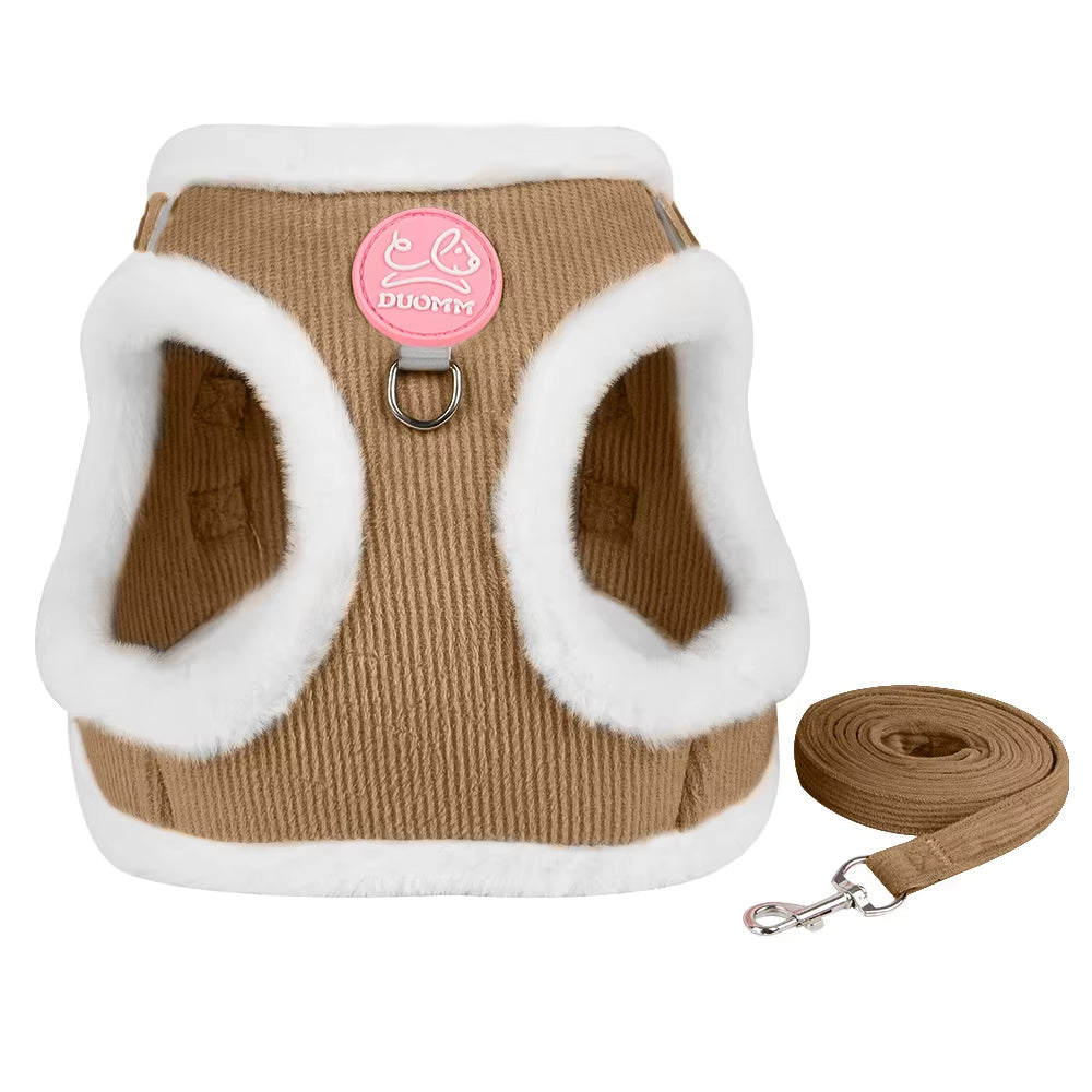 Autumn and Winter Warm Chihuahua Dog Harness with Fur, Pet Harness and Leash Set for Walking Dogs, Puppy Yorkies Mascotas Accessories