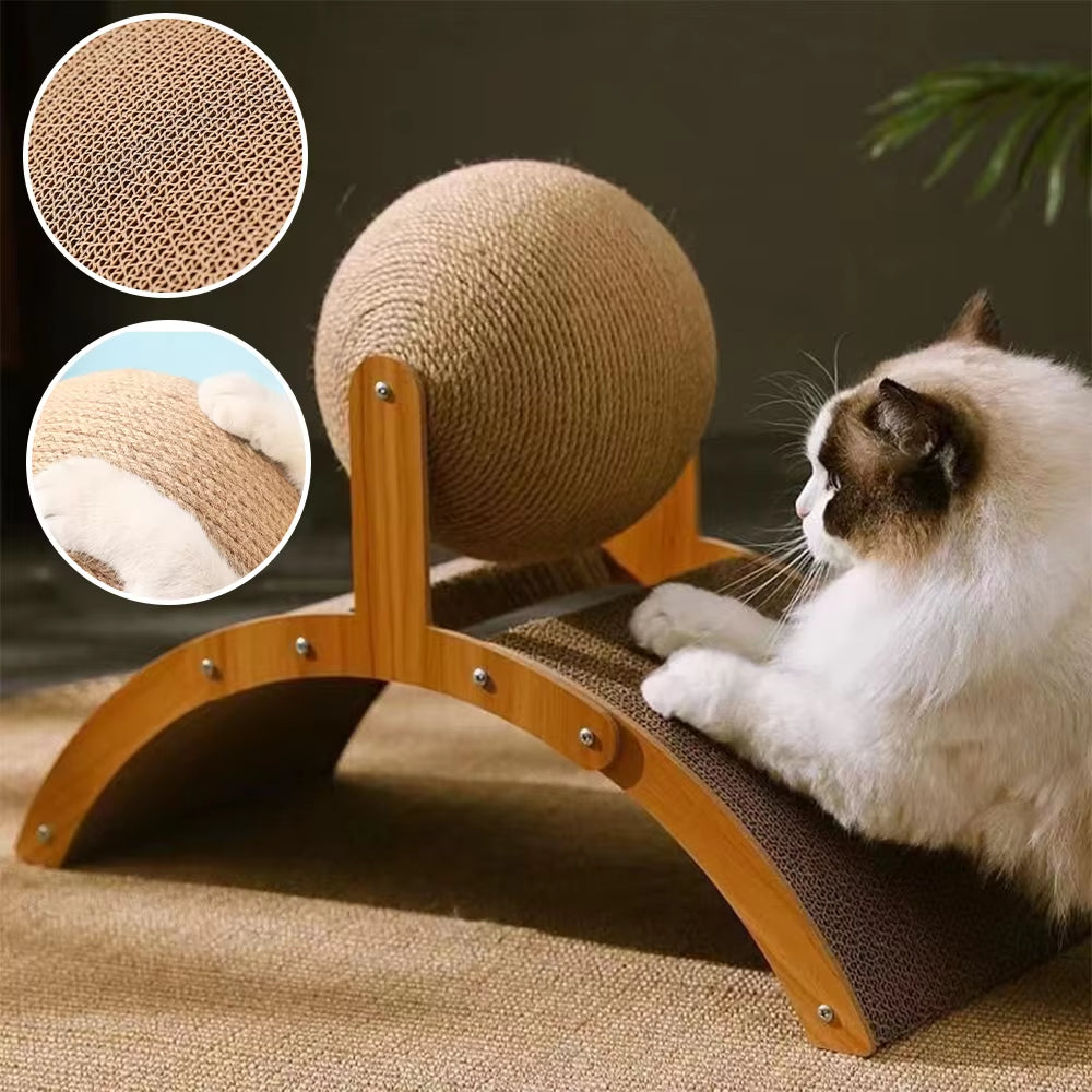 2-in-1 Cat Grinding Paw Toy: Wooden Scratching Ball and Sisal Scratch Board for Durable Cat Scratching