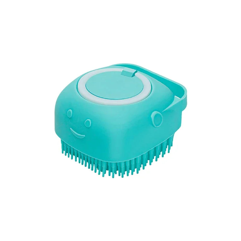 Professional Dog and Cat Bathing Brush with Shampoo Dispenser - Soft Silicone and Rubber Bristle Grooming Tool