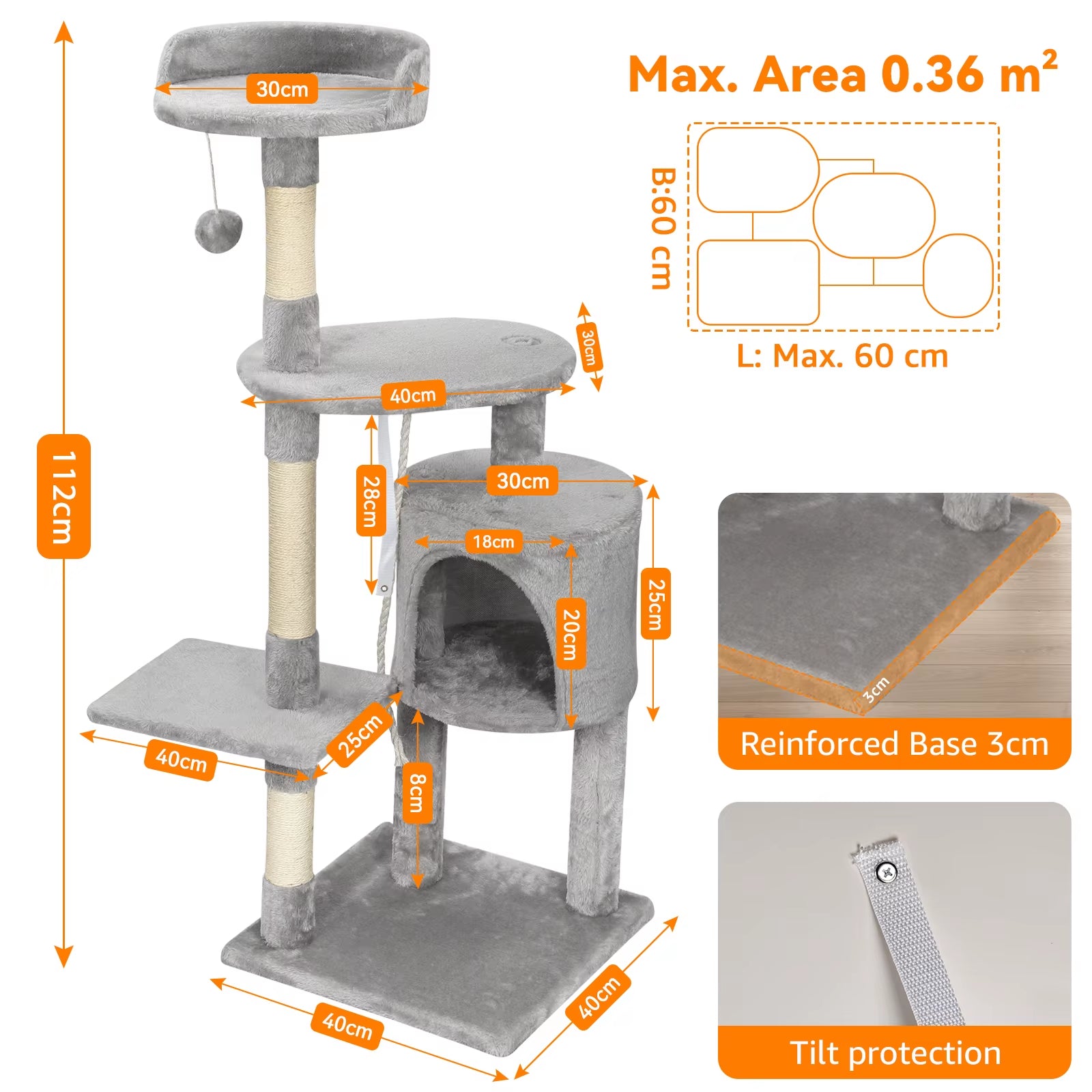 Cat Tree Cat Tower with Toy for Indoor Cats Multi-Level with Scratching Posts Cat House Cozy Condo Padded Top Perches